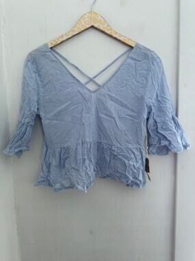 Hippie Laundry Blue White Ruffle Blouse | Size Large NWT